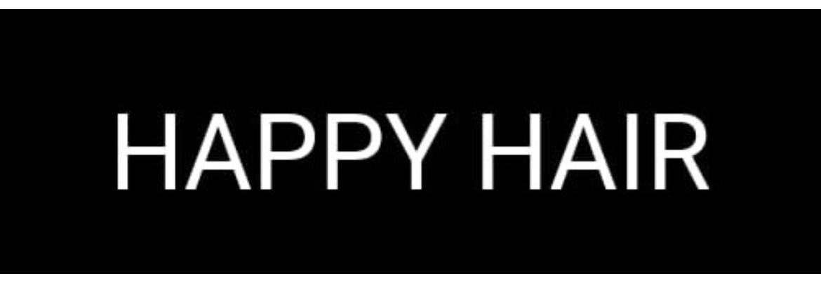 Logo: Schriftzug „HAPPY HAIR“ in Weiß auf Schwarz